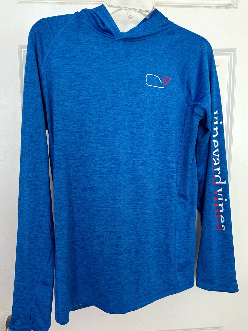 Vineyard Vines Performance Hoodie Boys XL18 Blue Heathered Sun Shirt Long Sleeve